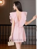  Đầm hồng cổ vuông cánh tiên 