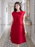  Đầm đỏ tay xếp nơ 