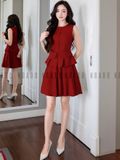  Set áo sát nách chân váy đỏ xếp ly 