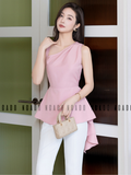  Set áo quần hồng xếp ly vai 