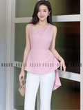  Set áo quần hồng xếp ly vai 