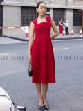  Đầm đỏ xếp nơ ngực [LM x ND] 