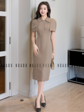  Đầm nâu bút chì tay choàng 