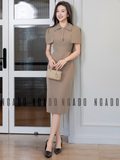  Đầm nâu bút chì tay choàng 