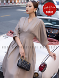  Đầm nâu cổ trụ xếp ly [LM x ND] 