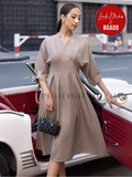  Đầm nâu cổ trụ xếp ly [LM x ND] 