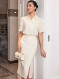  Set áo váy kem sơ mi cổ trụ 