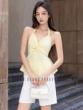  Set áo quần caro vàng xoắn ngực [TÂM x ND] 