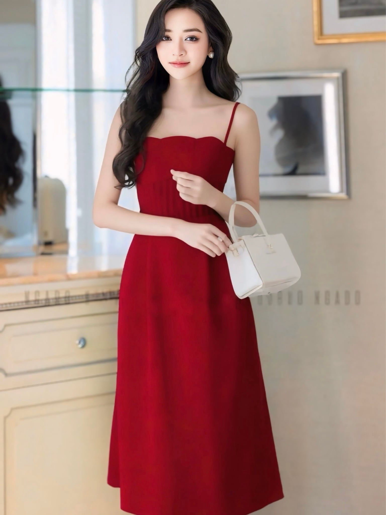  Đầm đỏ hai dây xếp ly ngực [GIANG x ND] 