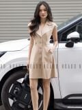  Đầm nâu cổ vest tay con [TÂM x ND] 