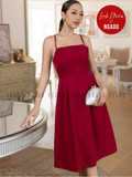  Đầm đỏ hai dây xếp ly ngực [LM x ND] 