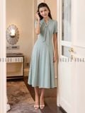  Đầm xếp ly cổ cà vạt 