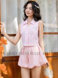  Set áo caro hồng quần bí [TÂM x ND] 