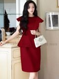  Đầm đỏ peplum cánh tiên 