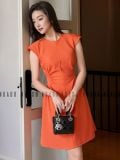  Đầm cam nhún eo 