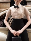  Đầm nude phối đen 