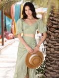  Set áo váy caro xanh xẻ tà [TÂM x ND] 