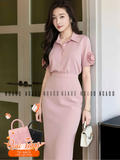  [TẶNG TÚI] Set áo váy hồng tay hoa [THẢO x ND] 