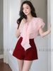  Set áo hồng quần short đỏ 