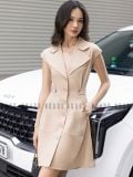  Đầm nâu cổ vest tay con 