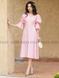  Đầm hồng xếp ly ngực tay bồng [TÂM x ND] 