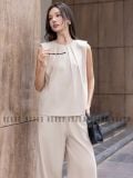  [TẶNG TÚI] Set áo quần nude xếp ly cổ [TÂM x ND] 