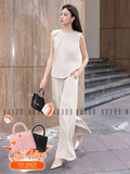  [TẶNG TÚI] Set áo quần nude xếp ly cổ [TÂM x ND] 