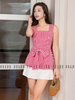  Set áo quần caro đỏ cột nơ eo 