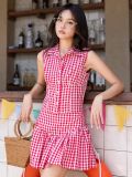  Set áo váy caro đỏ tùng nhún [TÂM x ND] 