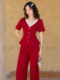  Set áo quần đỏ cổ viền trắng [TÂM x ND] 