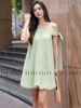  Đầm bí caro xanh lệch vai 