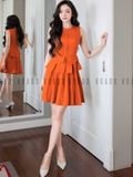  Set áo váy cam xếp ly 