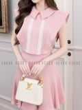 Set áo váy hồng phối ren trắng 