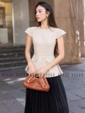  [TẶNG TÚI] Set áo nude tay con chân váy dập ly [TÂM x ND] 