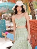  Set áo váy caro xanh xoắn ngực [TÂM x ND] 