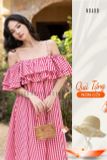  [TẶNG NÓN] Đầm caro đỏ hai dây phối bèo [TÂM x ND] 