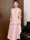  Đầm hồng phối tà eo 