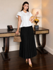 Set áo peplum trắng váy xếp ly 