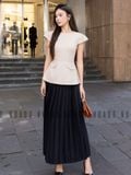  [TẶNG TÚI] Set áo nude tay con chân váy dập ly [TÂM x ND] 