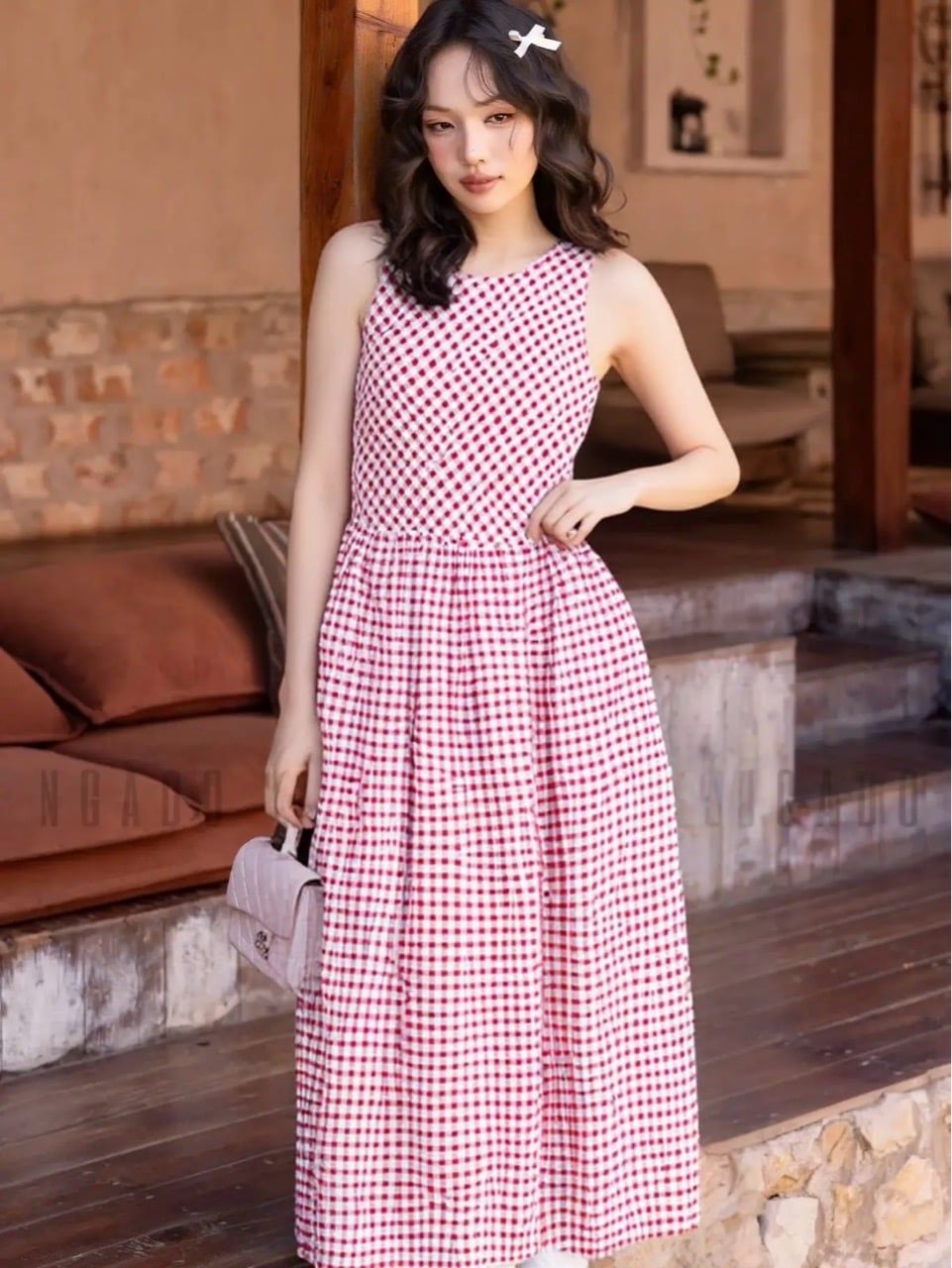  Đầm caro đỏ cổ tròn [TÂM x ND] 