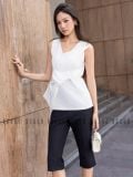  Set áo trắng nơ xoắn quần lửng [TÂM x ND] 