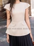  [TẶNG TÚI] Set áo nude tay con chân váy dập ly [TÂM x ND] 