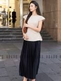  [TẶNG TÚI] Set áo nude tay con chân váy dập ly [TÂM x ND] 