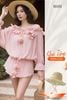  [TẶNG NÓN] Jumpsuit bẹt vai phối hoa 