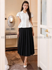  Set áo peplum trắng váy xếp ly 