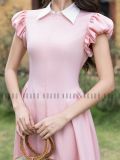  [TẶNG NÓN] Đầm hồng cổ trắng tay nhún [TÂM x ND] 