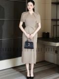  Đầm nâu tay xếp ly 