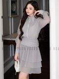  Đầm xám phối voan 