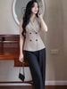  Set áo quần nâu cổ vest 