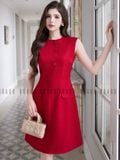  Đầm đỏ sát nách phối nút 
